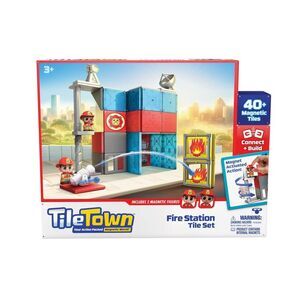Open Box - Tile Town -  Fire Station Magnetic Tiles Playset Red